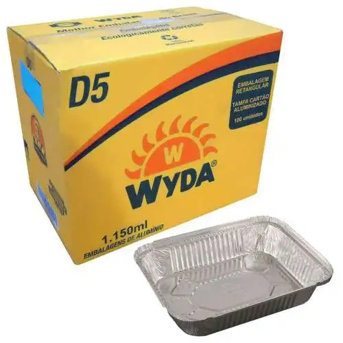 Bandeja de Alumínio Retangular D5 1150ml Wyda - Pacote com 10 Unidades Bandeja de Alumínio Retangular D5 1150ml Wyda - Pacote com 10 Unidades