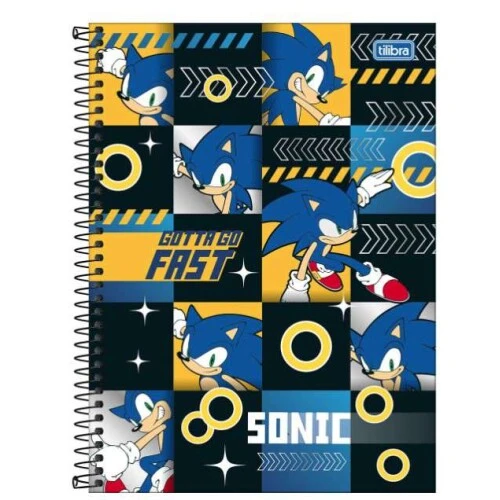 Caderno Universitário 1 Matéria Sonic 80 Folhas Tilibra