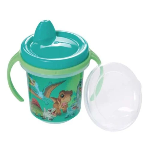 Caneca Plástica Dinossouro Baby Com Tampa e Bico Verde  - Plasútil