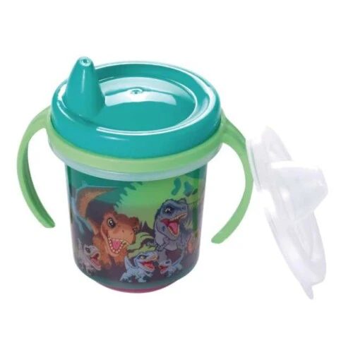 Caneca Plástica Dinossouro Baby Com Tampa e Bico Verde  - Plasútil