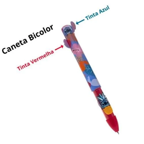Caneta Esferográfica Stitch Retratil Bicolor Azul e Vermelho - Molin