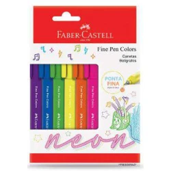 Caneta Fine Pen Colors Neon- Estojo c/6 unidades - Faber Castell