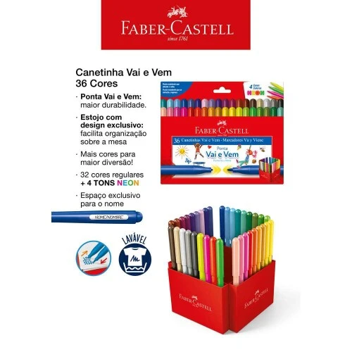 Caneta Hidrocor 36 cores Vai e Vem Pastel - Faber Castell