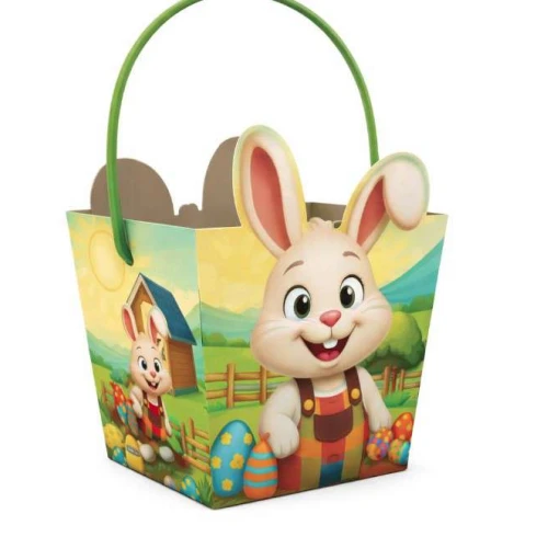 Cesta Cachepo Páscoa Coelho Fazendeiro 13,5x13,5x11,5 cm Da Cruz