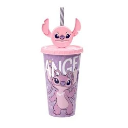 Copo Plastico com Tampa e Canudo Topper Angel 500ml Stitch - Plasútil