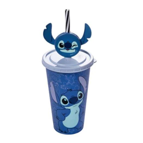 Copo Plastico com Tampa e Canudo Topper Angel 500ml Stitch - Plasútil