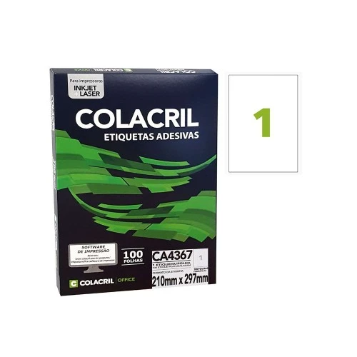 Etiqueta Laser CA4367 1 Etiqueta por Folha - Caixa com 100 Folhas