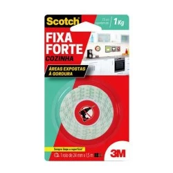 Fita Dupla Face 3M Fixa Forte Adesiva 25mm x 2m - 1Kg