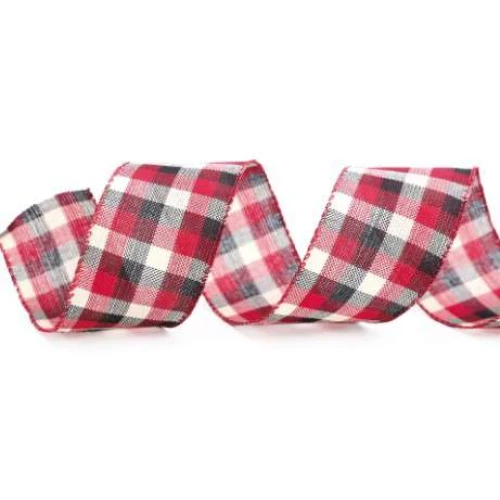 Fita de Natal para Presente Cromus  Xadrez Vermelho Preto Bege 6,3cm x 9,14 Metros