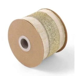 Fita de Natal Listras Metal Ouro 6,3cm x 9,14 Metros - Cromus