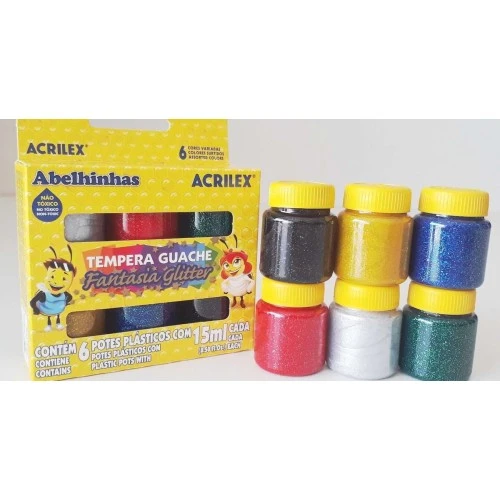 Guache Escolar com 6 Cores Fant Glitter Guache Escolar com 6 Cores Fant Glitter