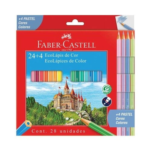 Lápis Cor 24 Cores + 4 Cores Pastel - Faber Castell
