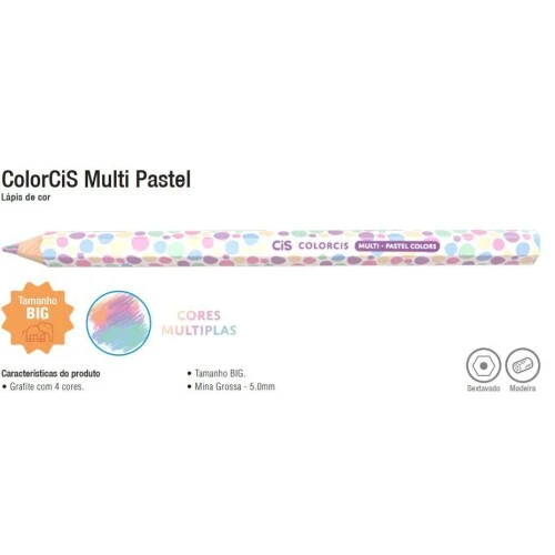 Lápis de Cor Multicolor Pastel - Cis Unidade Lápis de Cor Multicolor Pastel - Cis Unidade