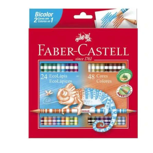 Lápis de Cor Redondo 48 Cores 24 Lápis Bicolor- Faber Castell