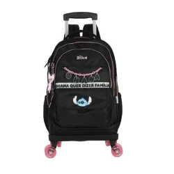Mochila Stitch PRETA com roda 360° - Luxcel