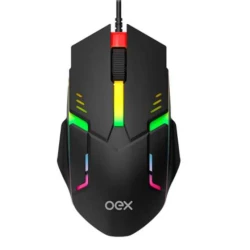 Mouse Com Fio Oex Rainbow Preto MS303 Com Iluminação LED