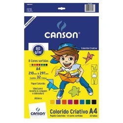 Papel Bloco Criativo A4 8 Cores Canson
