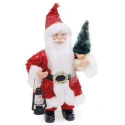 Papai Noel em Pé 22cm com Pinheiro e Lanterna - Cromus