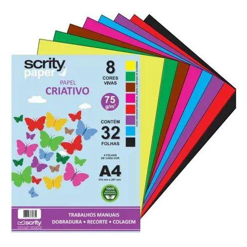 Papel Bloco Criativo A4 Scrity 8 Cores