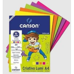 Papel Bloco Criativo Lumi 5 Cores Canson 50 folhas