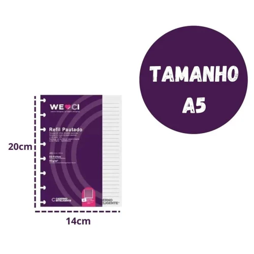 Refil Pautado Inteligente A5 90g/m² 90 Folhas Refil Pautado Inteligente A5 90g/m² 90 Folhas